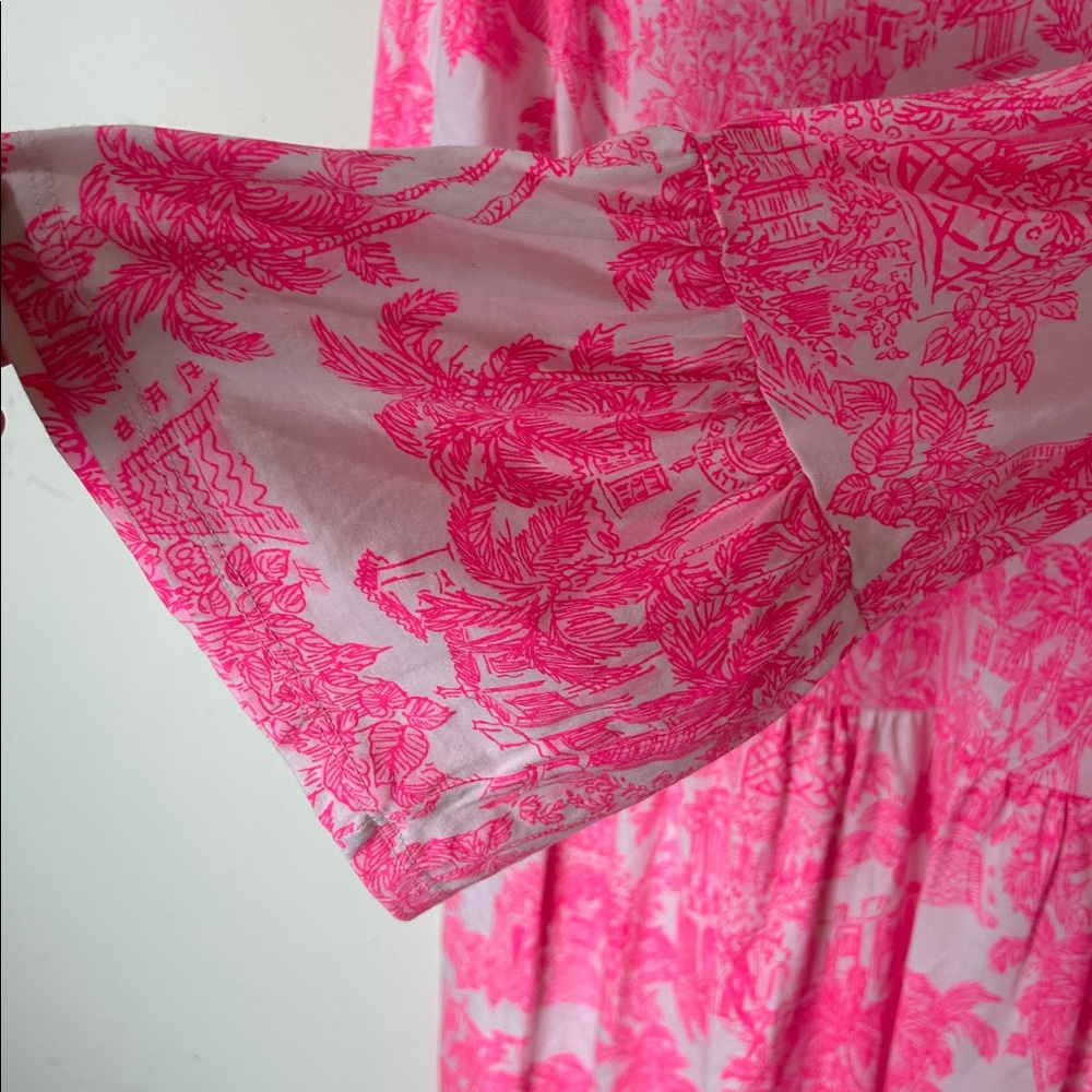 Lilly Pulitzer Pink and White V‑Neck Printed Bell‑Sleeve Dress - Picture 14 of 16